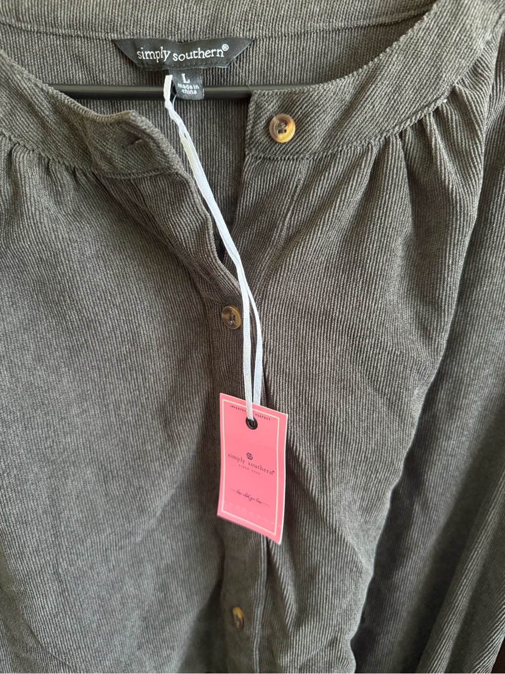 Simply Southern Charcoal Gray Tiered Button-Front Dress with Tie Waist - Picture 3 of 6